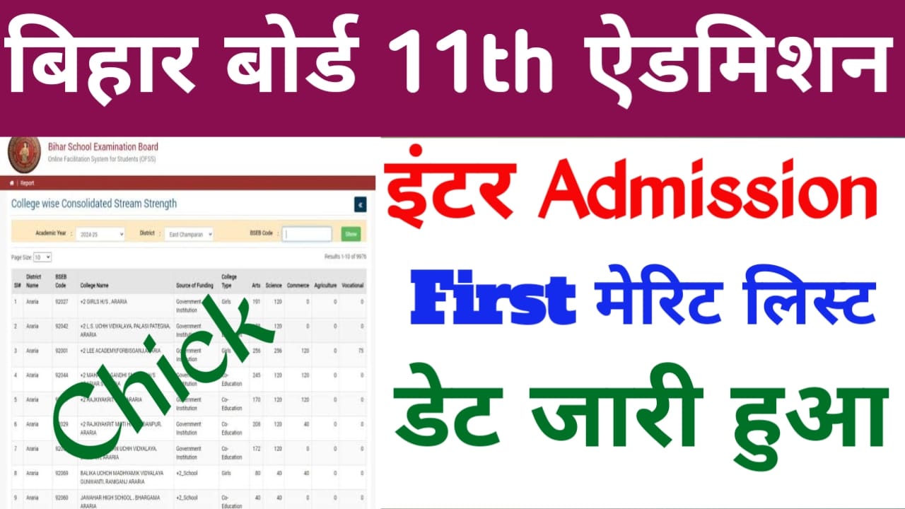Bihar Board 11th Admission First Merit List