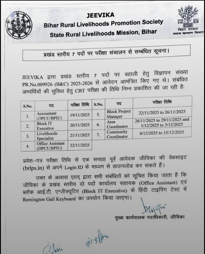 Bihar JEEVIKA Admit Card 2025