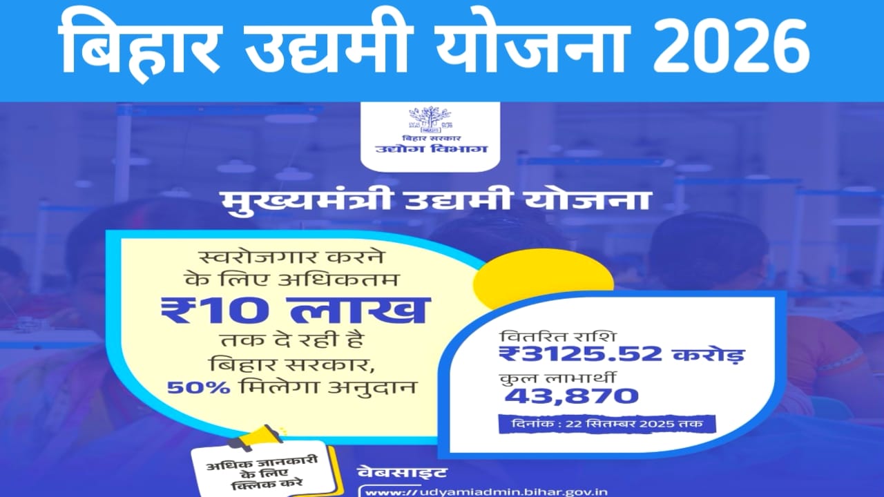 Bihar Udyami Yojana 2026 Online Apply Date:मुख्यमंत्री लघु उद्यमी योजना ₹10 लाख रुपए के लिए आवेदन शुरू हुआ जल्द करें आवेदन इन कागजात के साथ,Best🔥📢