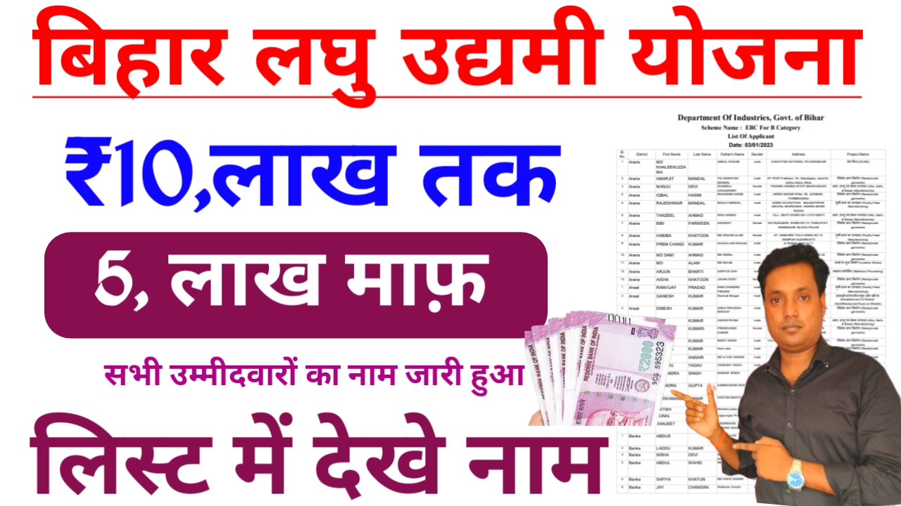 Bihar Udyami Yojana 2026 Selection 2026:बिहार लघु उद्यमी योजना 10 लाख के सिलेक्शन लिस्ट को जारी कर दिया गया अभी-अभी, Best 🔥