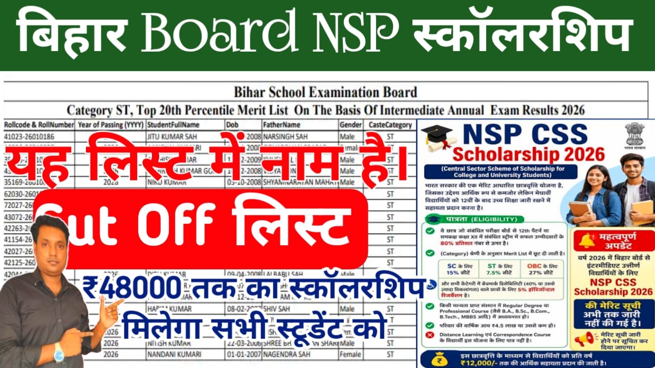 Bihar Board NSP CSS Scholarship 2026:बिहार बोर्ड एसपी कट ऑफ मेरिट लिस्ट 2026 पीडीएफ डाउनलोड करें जानकारी देखें, Best 📢