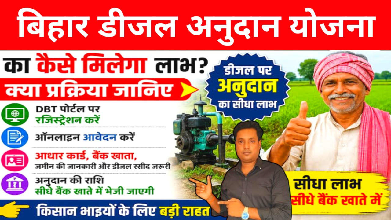 Bihar Diesel Anudan Online Apply 2026:बिहार के लिए किसानों के लिए खुशखबरी डीजल अनुदान योजना ऑनलाइन आवेदन शुरू हुआ 18000 अनुदान मिलेगा