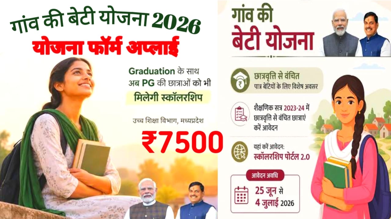 Gaon Ki Beti Yojana 2026:गांव की बेटी योजना मैं छात्रवृत्ति आवेदन की तारीख और पूरी जानकारी देखें 7500 की राशि,
